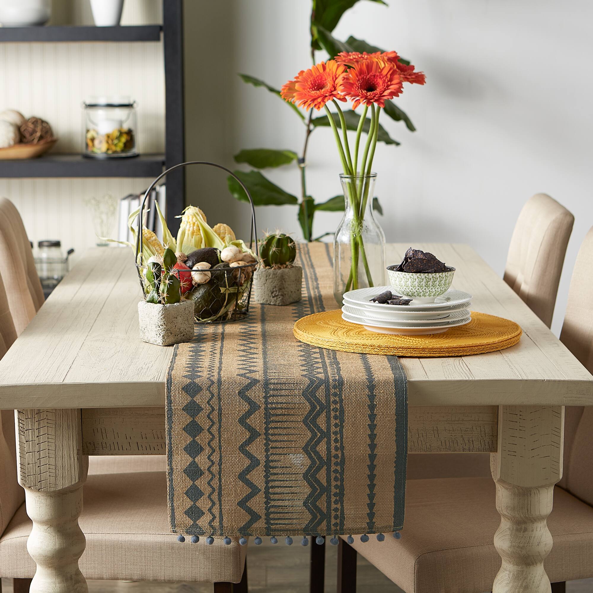 DII® Mineral Aztec Print On Natural Jute Table Runner 14x72